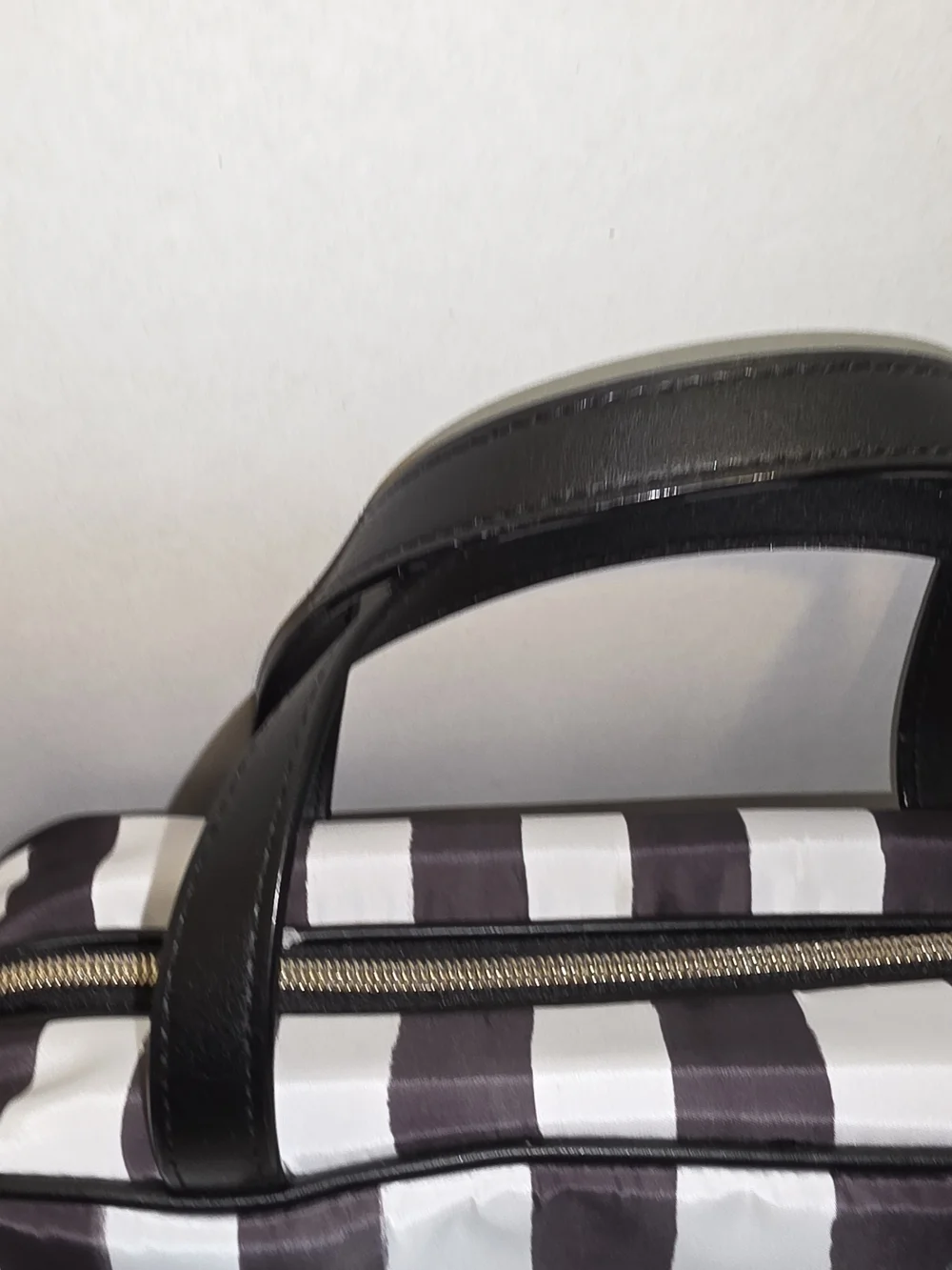 Victoria's Secret Black and White Striped Cosmetic Case with Gold Logo